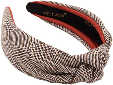 YETASI Brown Headbands for Women are Made with Comfy Non Slip Material. Plaid Knotted Headband fo... | Amazon (US)