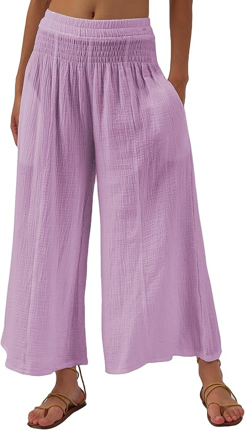 Amazhiyu Women's Cotton Gauze Wide Leg High-Waist Casual Palazzo Summer Pants | Amazon (US)