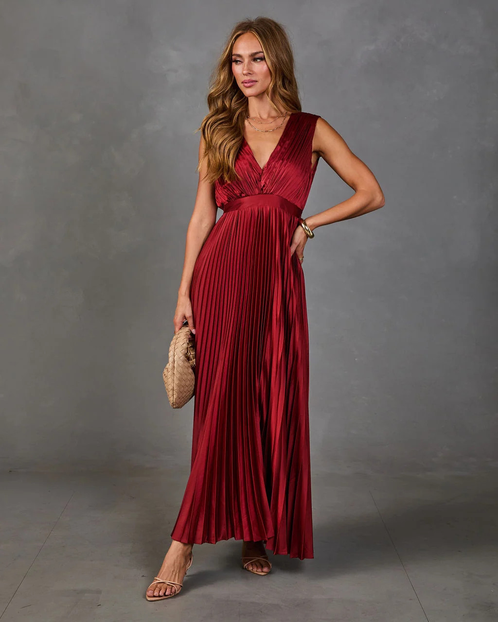 Evening Veil Pleated Satin Maxi Dress | VICI