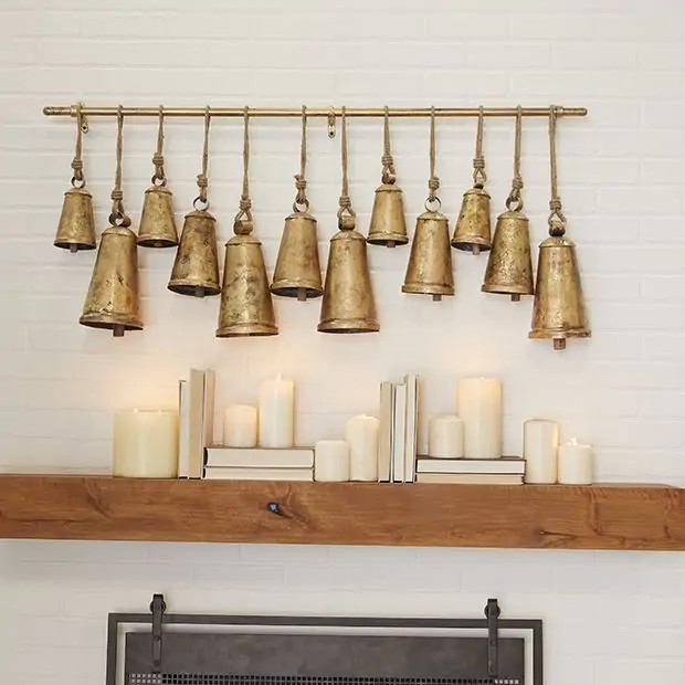 Hanging Brass Bells Wall Decor | Antique Farm House