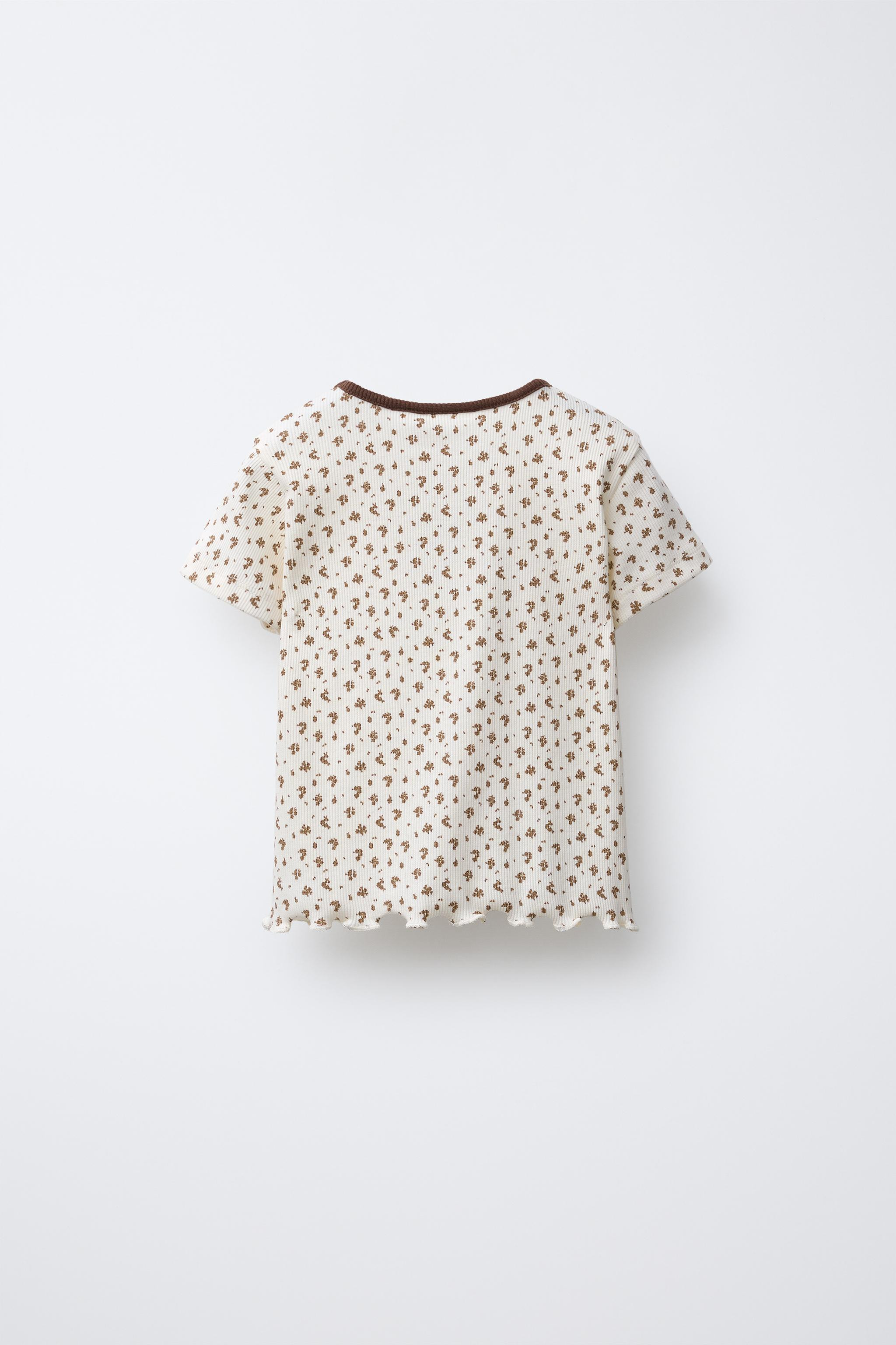 FLORAL AND ANIMAL TERRY PATCH RIBBED T-SHIRT | Zara US