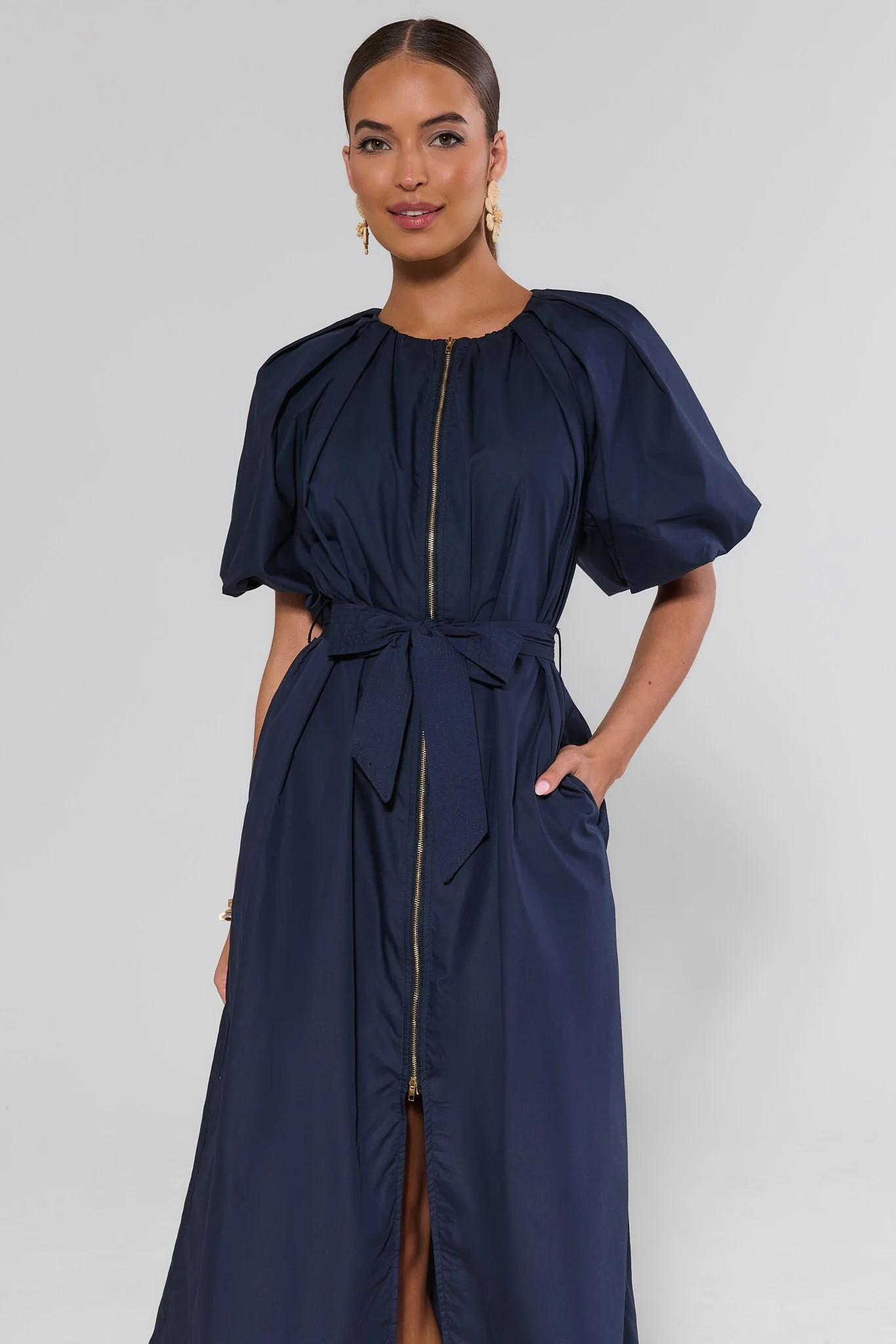 Meadow Navy Belted Midi Dress | Avara