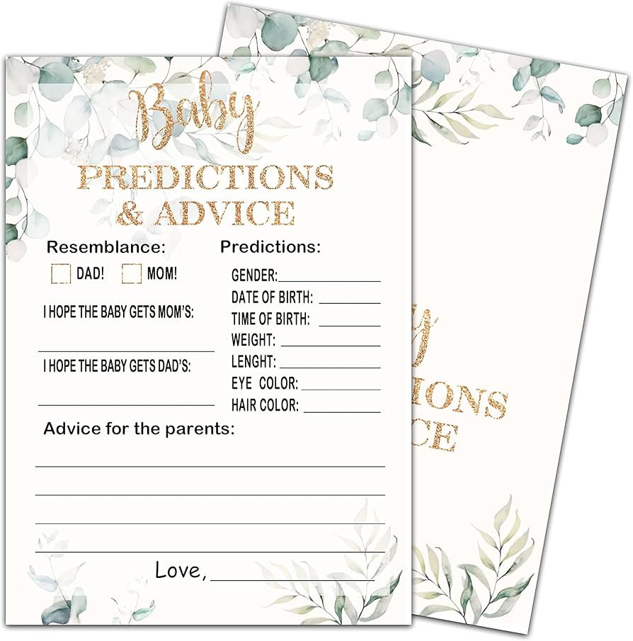 Baby Predictions & Advice Baby Shower,Greenery Gender Neutral Newborn Guessing Game,New Parent Me... | Amazon (US)