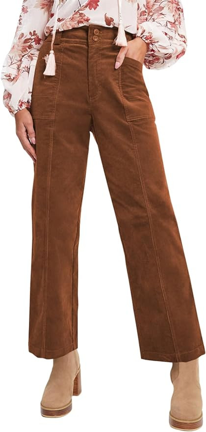 Acelitt Womens Casual Winter Straight Leg Elastic Waist Corduroy Pants with Pockets, S-XXL | Amazon (US)