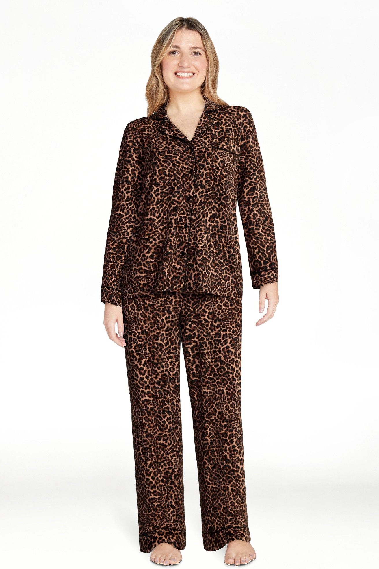 Joyspun Women’s Dreamy Soft Collection Long Sleeve Top and Pants Pajama Set, Sizes XS-4X | Walmart (US)