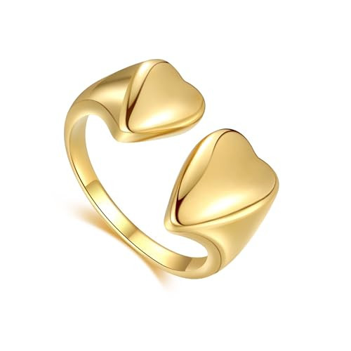 MAHSOD 18k Gold Plated Stainless Steel Adjustable Heart Shaped Pendant Ring Women's Exquisite Gold Open Heart Shaped Ring | Amazon (US)