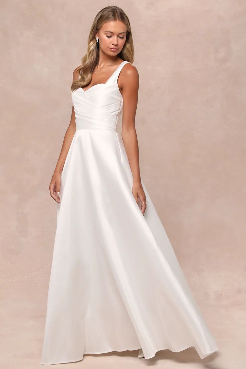 Modern Affection White Taffeta Pleated Sleeveless Maxi Dress | Lulus