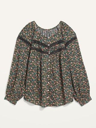 Long-Sleeve Lace-Trimmed Floral-Print Blouse for Women | Old Navy (US)