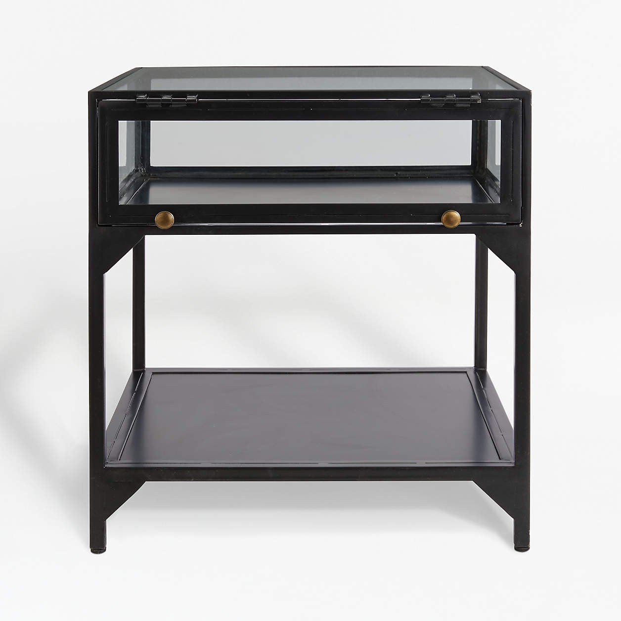 Ventana Black Glass Display End Table with Shelf + Reviews | Crate & Barrel | Crate & Barrel