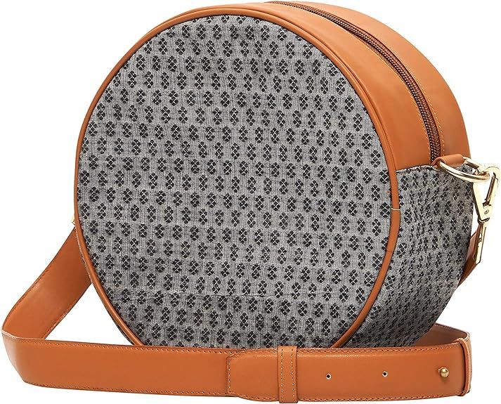 Round Crossbody Bag, Fashion Print Fabric Purse, Bohemian shoulder bag, Vegan leather Handbag for... | Amazon (US)
