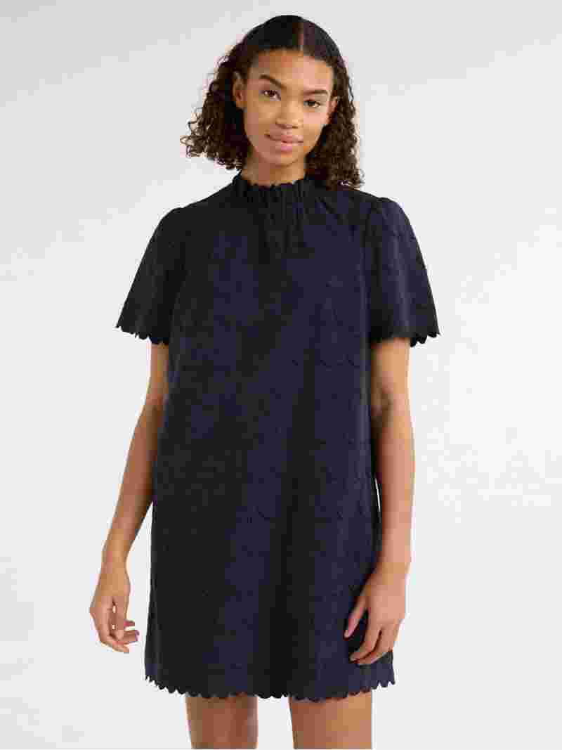 Free Assembly Women’s and Women's Plus Ruffle Neck Cotton Eyelet Mini Dress with Short Sleeves,... | Walmart (US)