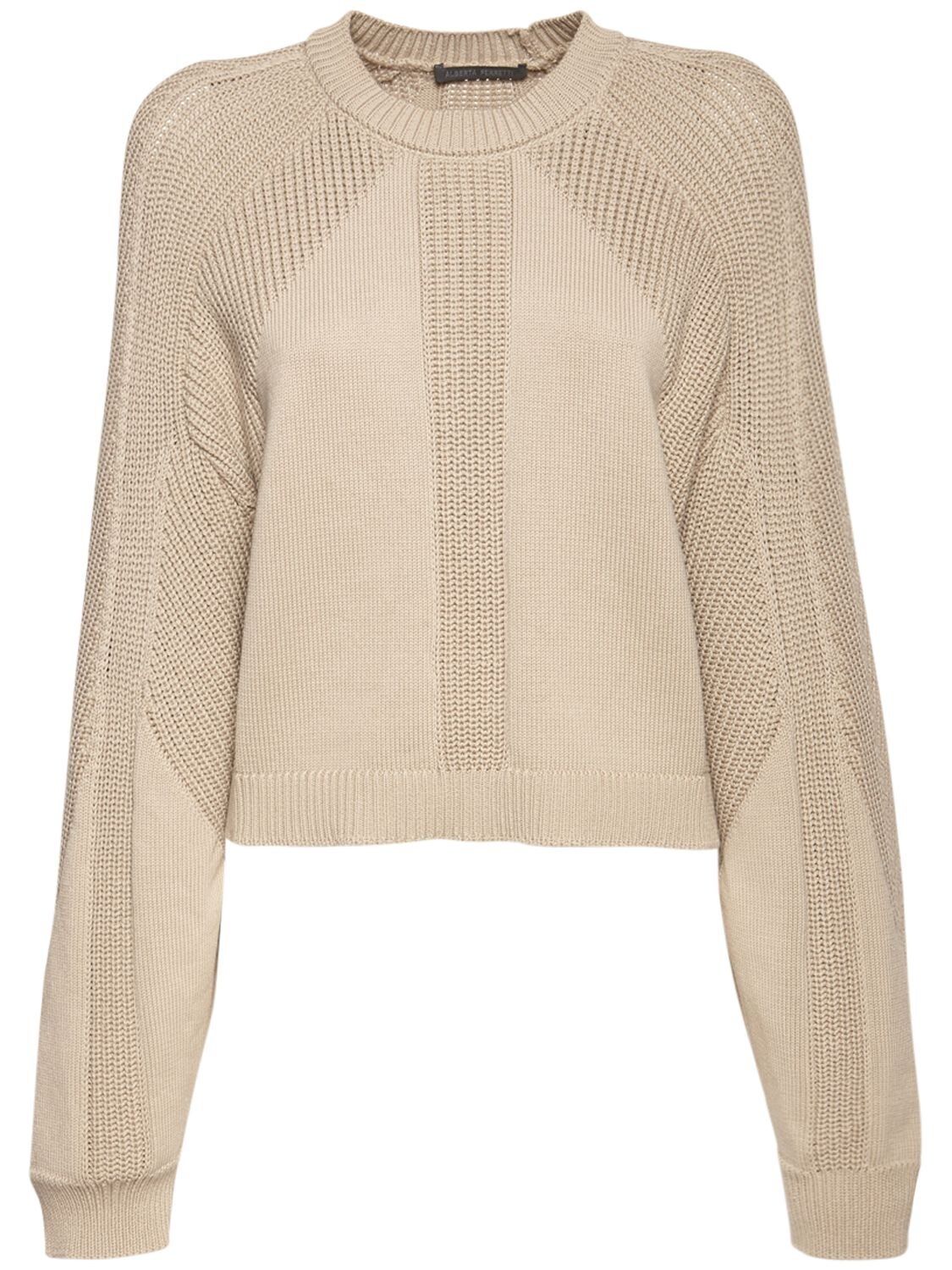 Alberta Ferretti - Cotton knit sweater - Beige | Luisaviaroma | Luisaviaroma