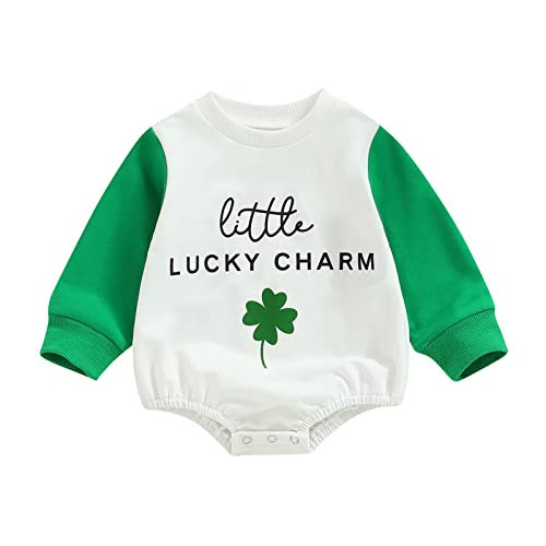 Saliuentm St Patricks Day Baby Girl Boy Outfit Letter Sweatshirt Romper Long Sleeve Onesie Newborn St Patricks Day Clothes(S-Cotton Green Little Lucky,3-6 Months) | Amazon (US)