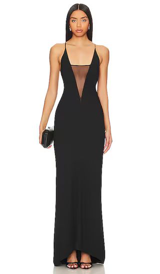 Plunge Gown With Mesh in Black | Revolve Clothing (Global)