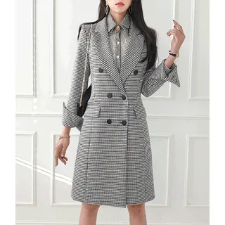 Double-Breasted Houndstooth Coat | YesStyle Global