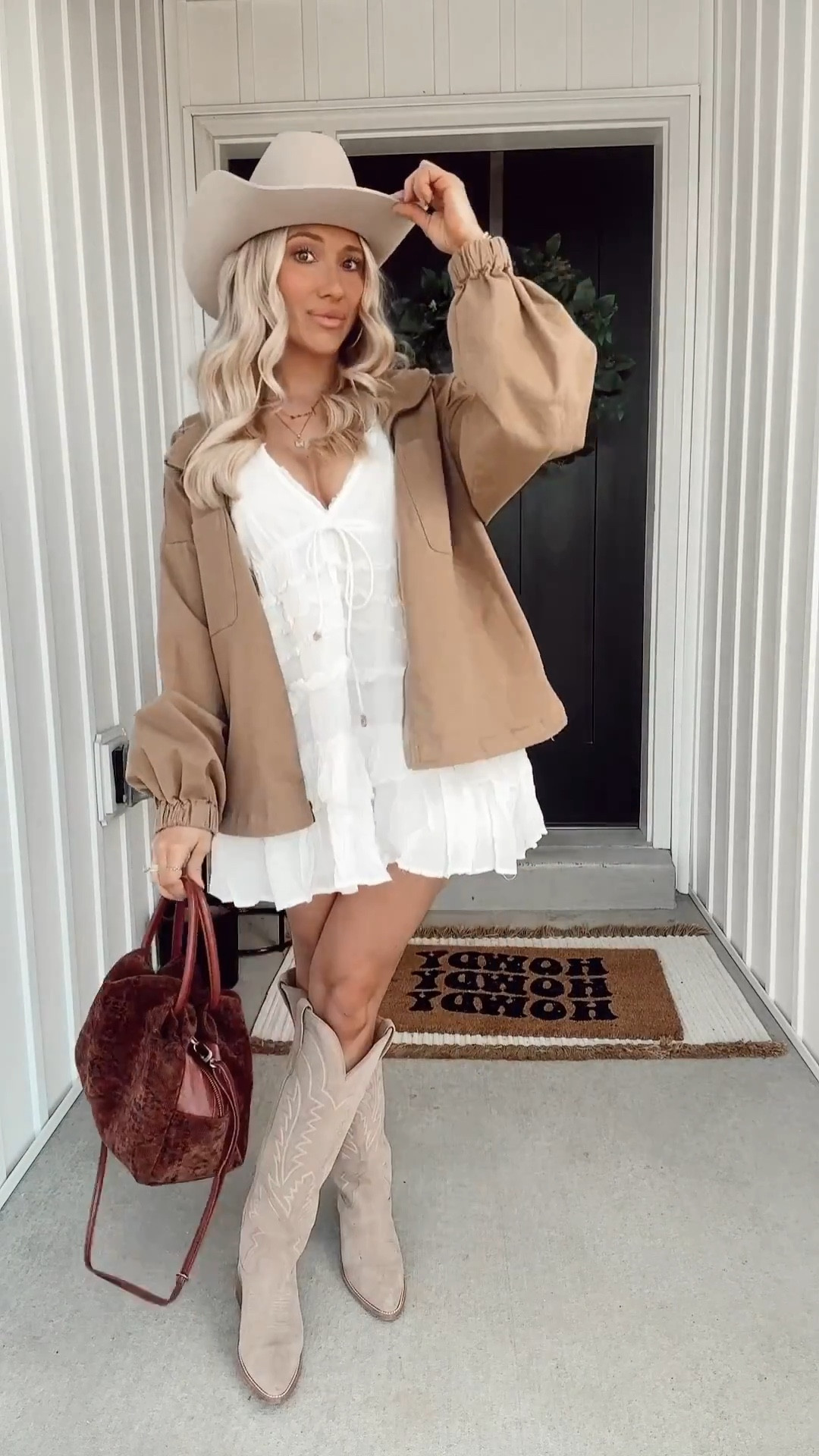Loving this white ruffled mini dress from Free People paired with a canvas/utility/barn jacket. I’m linking a ton of different utility/barn jackets below at all different price points My exact outfit is linked below!! 
Spring dresses, spring style, summer style, summer ootd, costal Cowgirl, western outfit idea, tecova boots 👢 

#LTKFestival #LTKFindsUnder100 #LTKShoeCrush