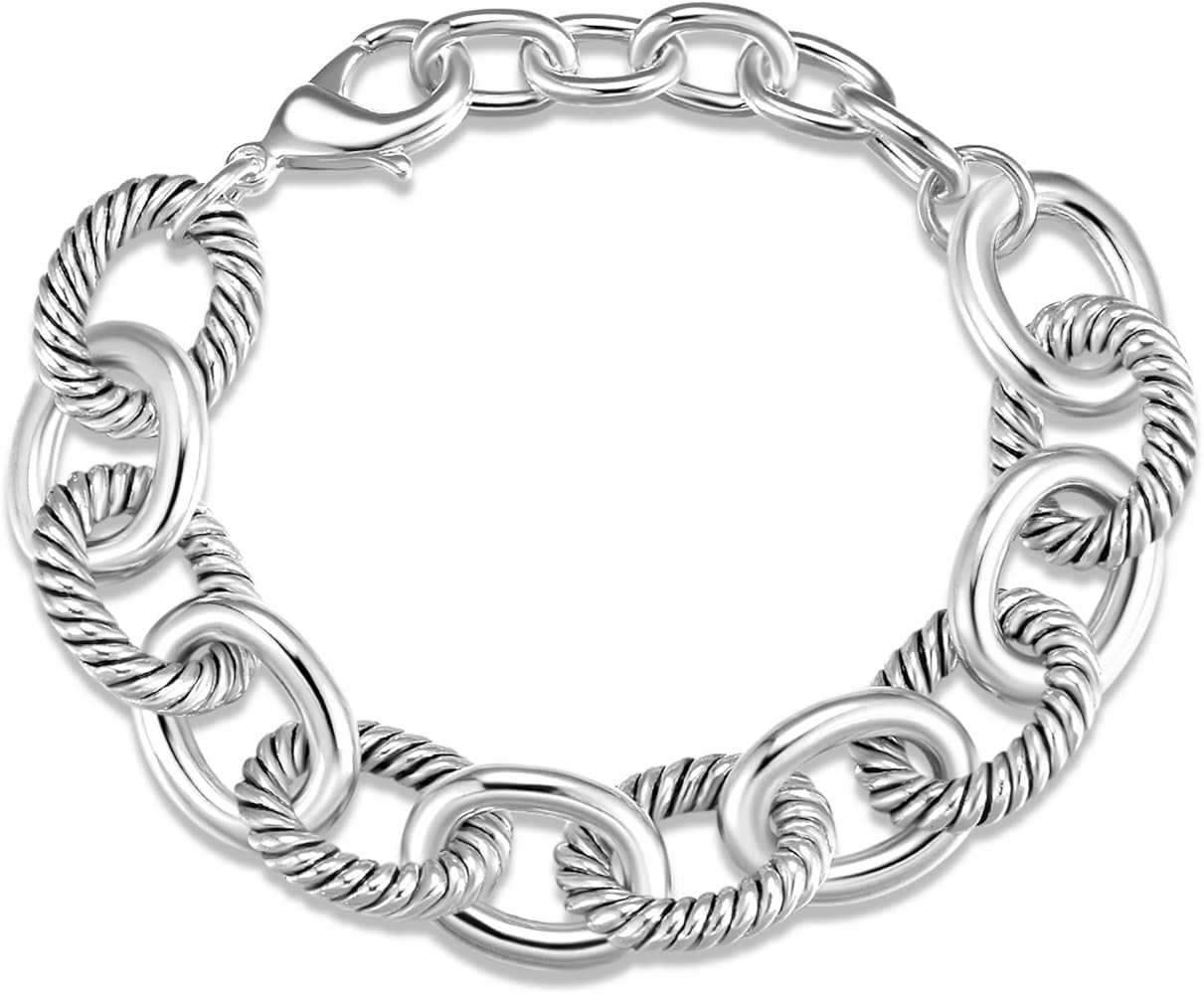 UNY JEWEL Twisted Cable Wire Link Chain Bracelet Two Tone Designer Brand Inspired Women Jewelry V... | Amazon (US)