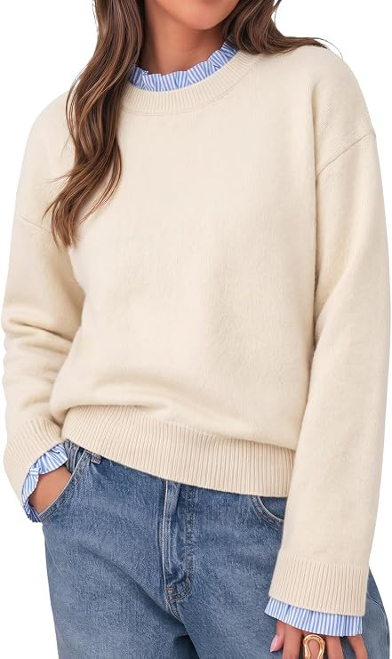Cicy Bell Womens Long Sleeve Sweater Ruffle Crew Neck Patchwork Knit Tops | Striped Cuff Pullover... | Amazon (US)