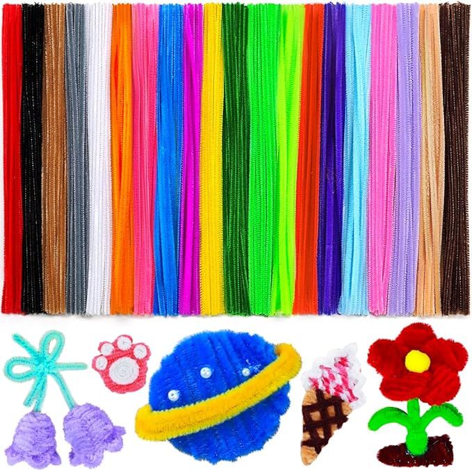 Eppingwin 200 PCS Pipe Cleaners, Multi-Colored Pipe Cleaners Craft Supplies, 20 Colors Chenille S... | Amazon (US)