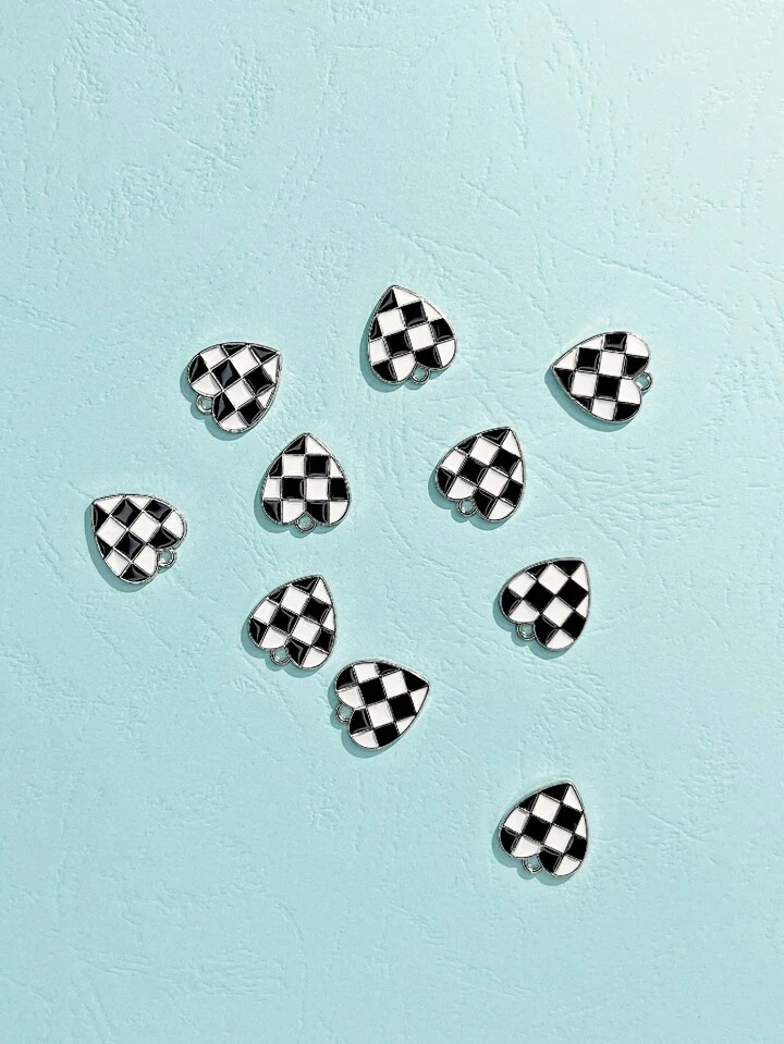 10pcs Checker Pattern Heart Pendant DIY Jewelry Accessory Valentines | SHEIN