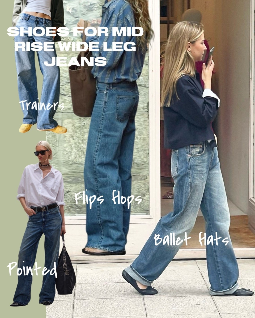 Best shoes for a wide leg jean: 

Ballet’s flats, flip flops, pointed styles, trainers. 


#LTKstyletip #LTKuk