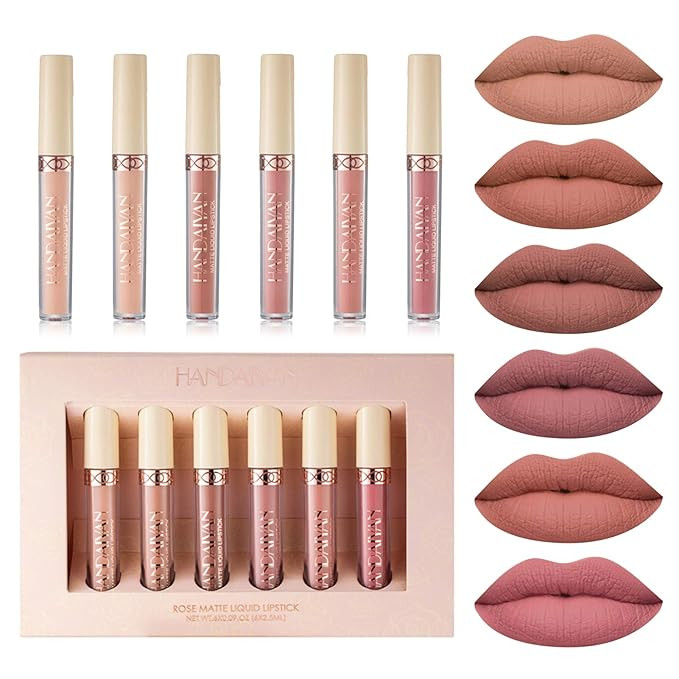 BONNIESTORE 6Pcs Matte Liquid Lipstick Set, 6 Nude Colors Matte liquid Long-Lasting Non-Stick Cup... | Amazon (US)