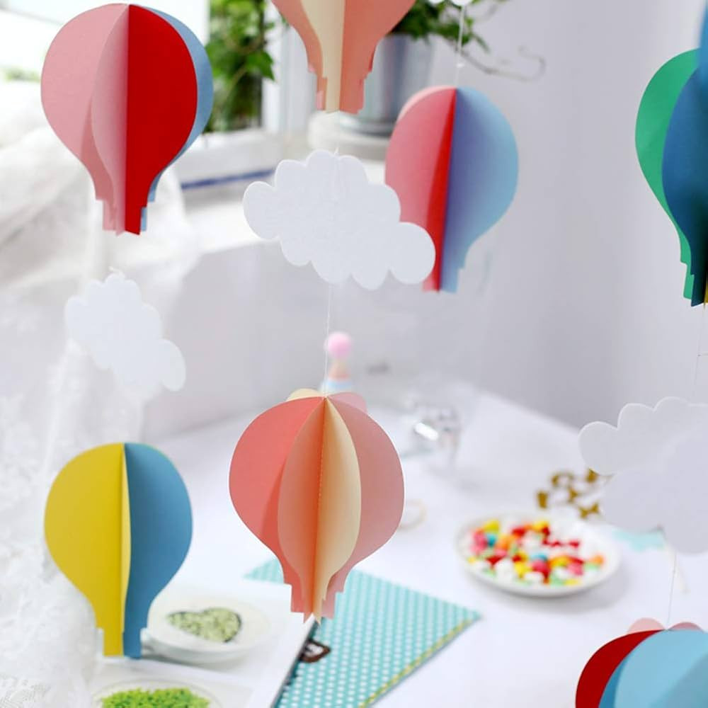 Colorful Hot Air Balloon Hanging Paper Decoration (3.3ft),Rainbow Cloud Paper Garland Flower Part... | Amazon (US)