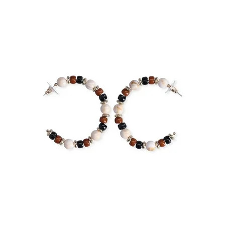 Time and Tru Women s Gold Tone Hoop Earrings with Multi Color Beads | Walmart (US)