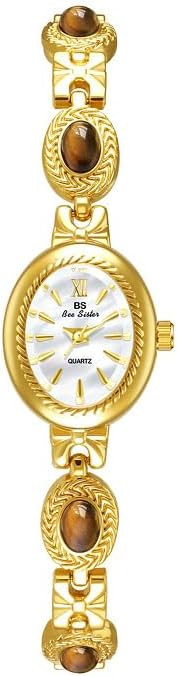 FANMIS Gold Tone Watches for Women with Small Vintage Bracelet Elegant Jade Oval Dial Dress Watch... | Amazon (US)