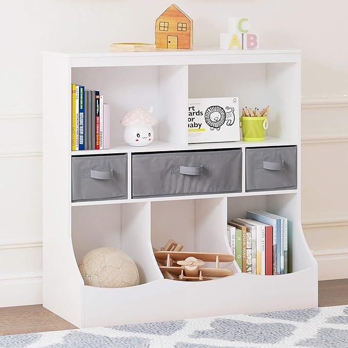 UTEX Toy Storage Organizer with Bookcase, Kid’s Bin Storage Unit with 8 Compartments &3 Baskets... | Amazon (US)