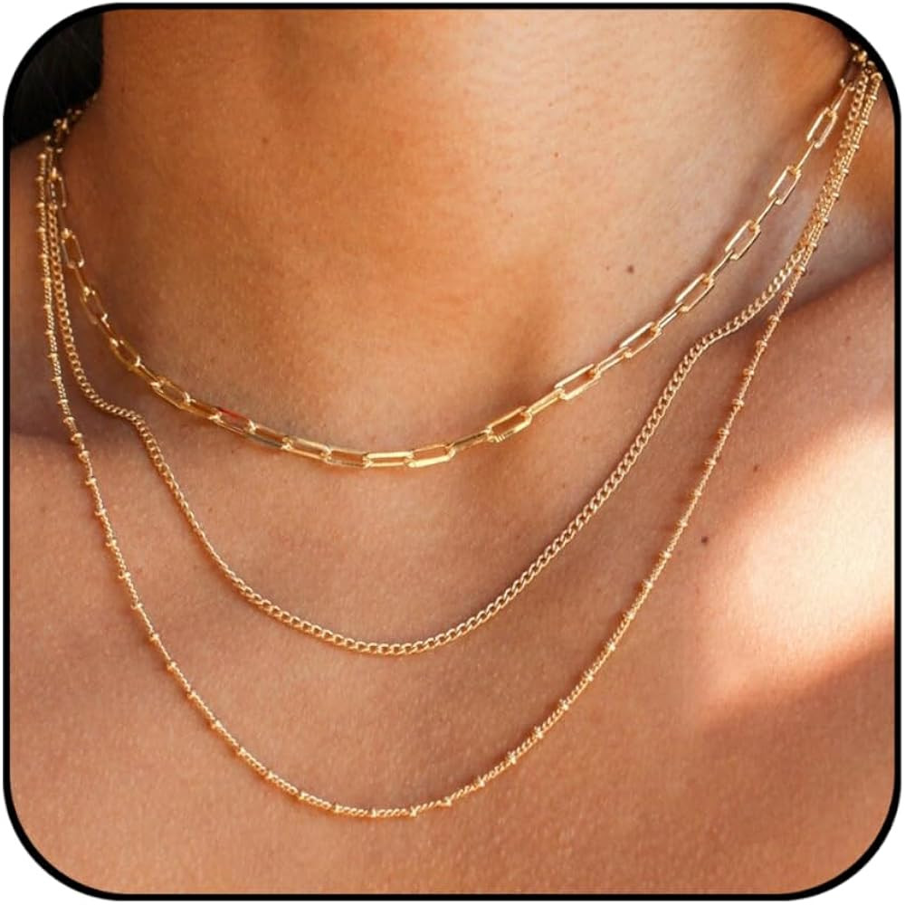 CONRAN KREMIX Waterproof Gold Necklace Layered Necklaces for Women Non Tarnish,14k Gold Plated St... | Amazon (US)