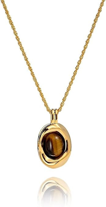 Vintage Tiger Eye Necklace 18K Gold Plated Dainty Brown Jewelry Gift for Women | Amazon (US)