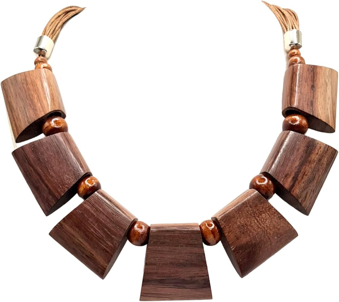 Natural Wood Necklace, Large Boho Tribal Wooden Necklace for Women Men, 19 to 22 Inch Extendable ... | Amazon (US)