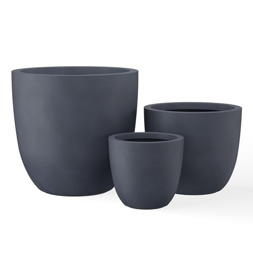 Kante 18",14",10" Dia Concrete Round Planters (Set of 3), Outdoor Indoor Large Planter Pots with Drainage Hole and Rubber Plug for Home Patio Garden, Charcoal | Amazon (US)