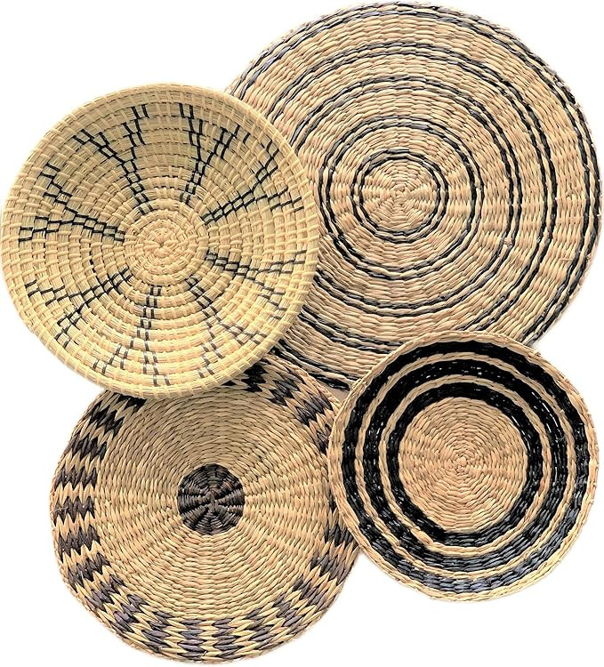 TODKEN Woven Wall Decor | Set of 4 Wicker Wall Baskets | Bohemian Wall Decor for Dining Room, Bed... | Amazon (US)