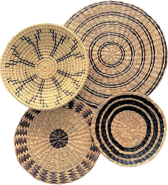 TODKEN Woven Wall Decor | Set of 4 Wicker Wall Baskets | Bohemian Wall Decor for Dining Room, Bed... | Amazon (US)