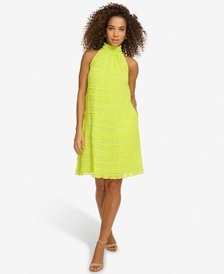 kensie Women's Smocked Ruffled Mock-Neck Dress - Macy's | Macy's