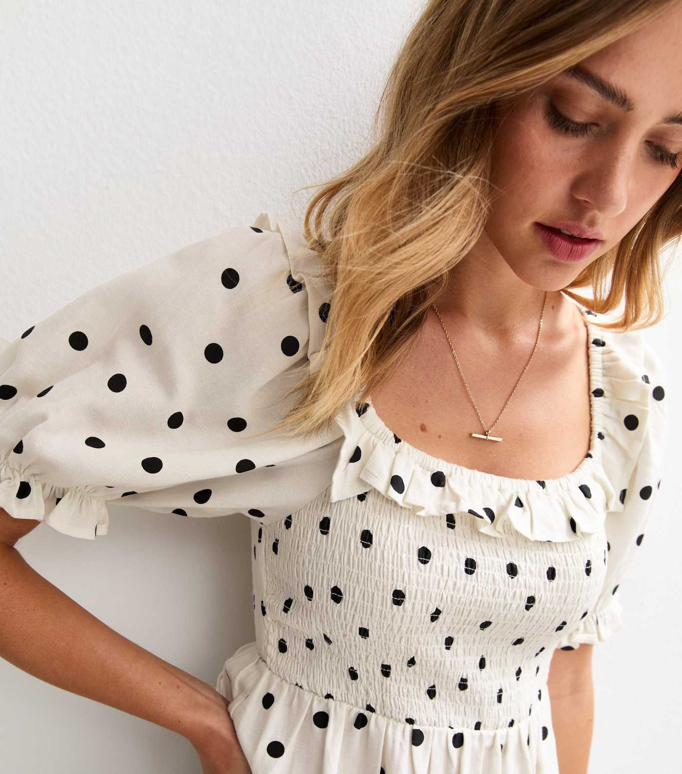 White Spot Print Shirred Midi Dress | New Look | New Look (UK)