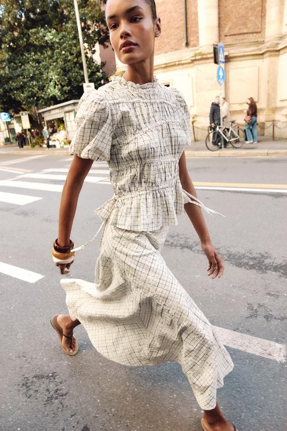 EMBROIDERED PLAID BOW TOP | Zara US