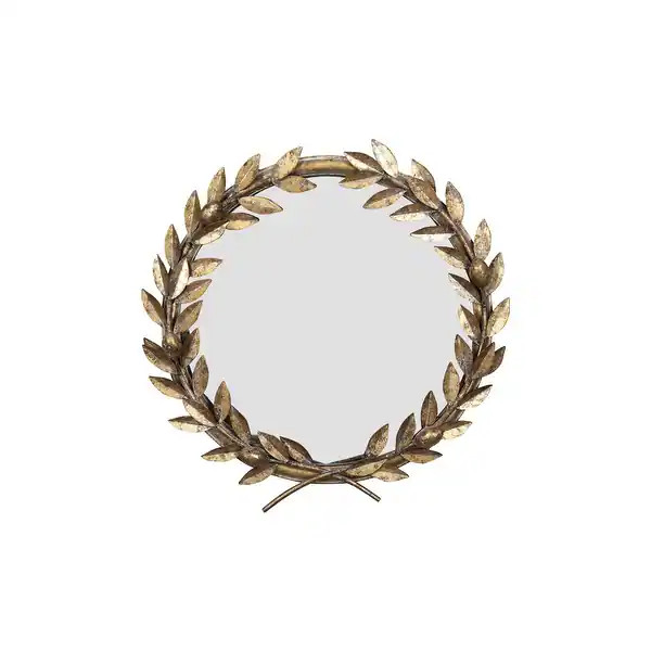 Round Antique Gold Metal Laurel Wreath Wall Mirror - Distressed Gold - Overstock - 31261748 | Bed Bath & Beyond