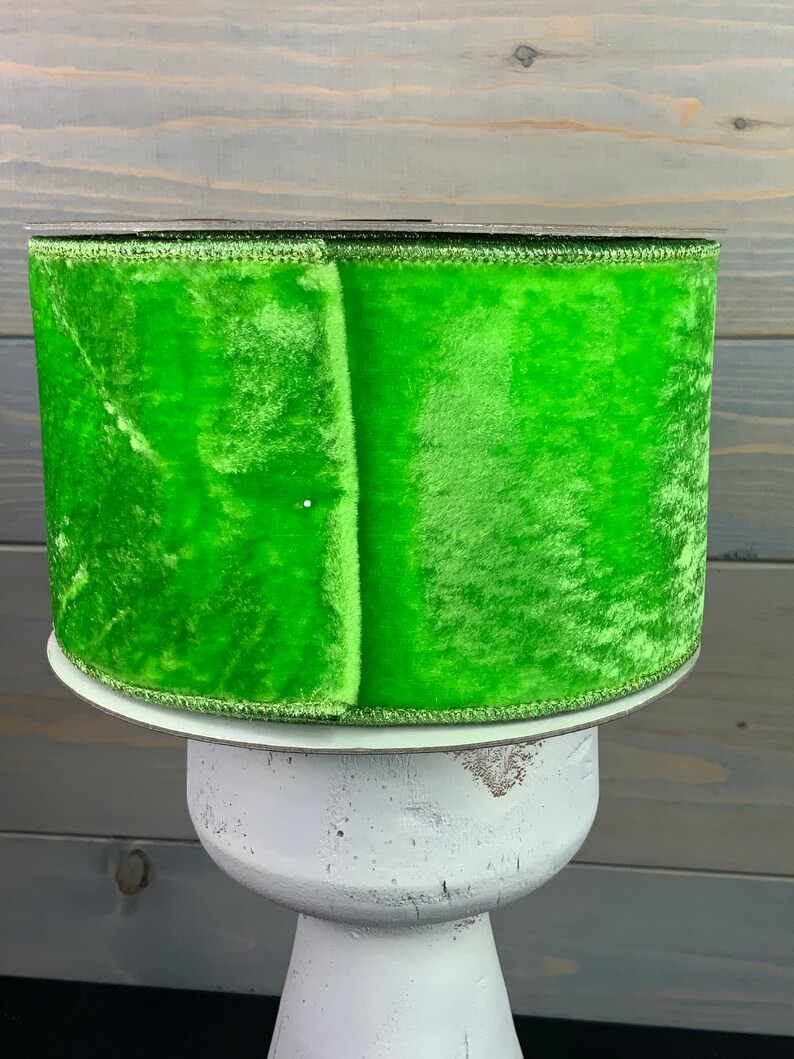 Bright lime 4” by 10 yards velvet wired ribbon, wired ribbon for wreaths, farrisilk green velve... | Etsy (US)
