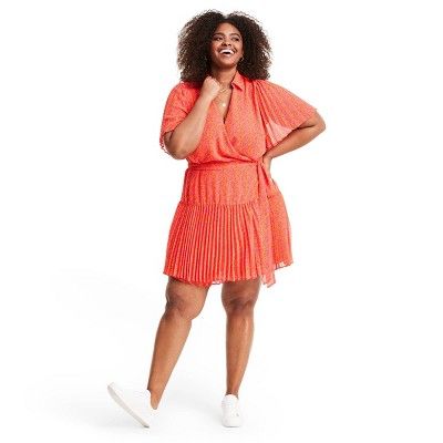 Floral Flutter Sleeve Pleated Wrap Dress - ALEXIS for Target Orange | Target