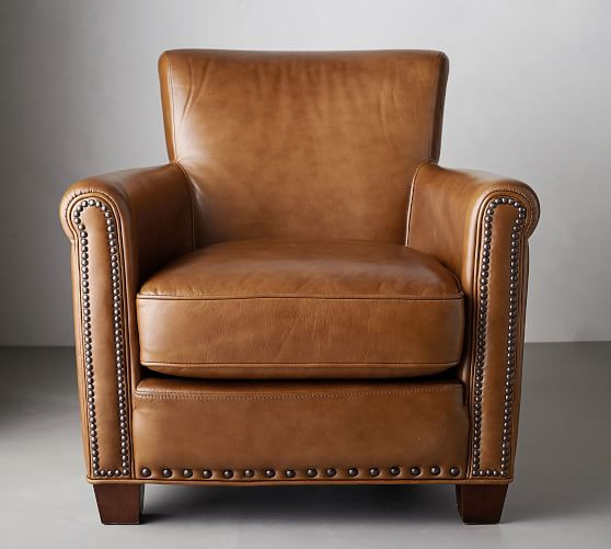 Irving Roll Arm Leather Armchair with Nailheads | Pottery Barn (US)