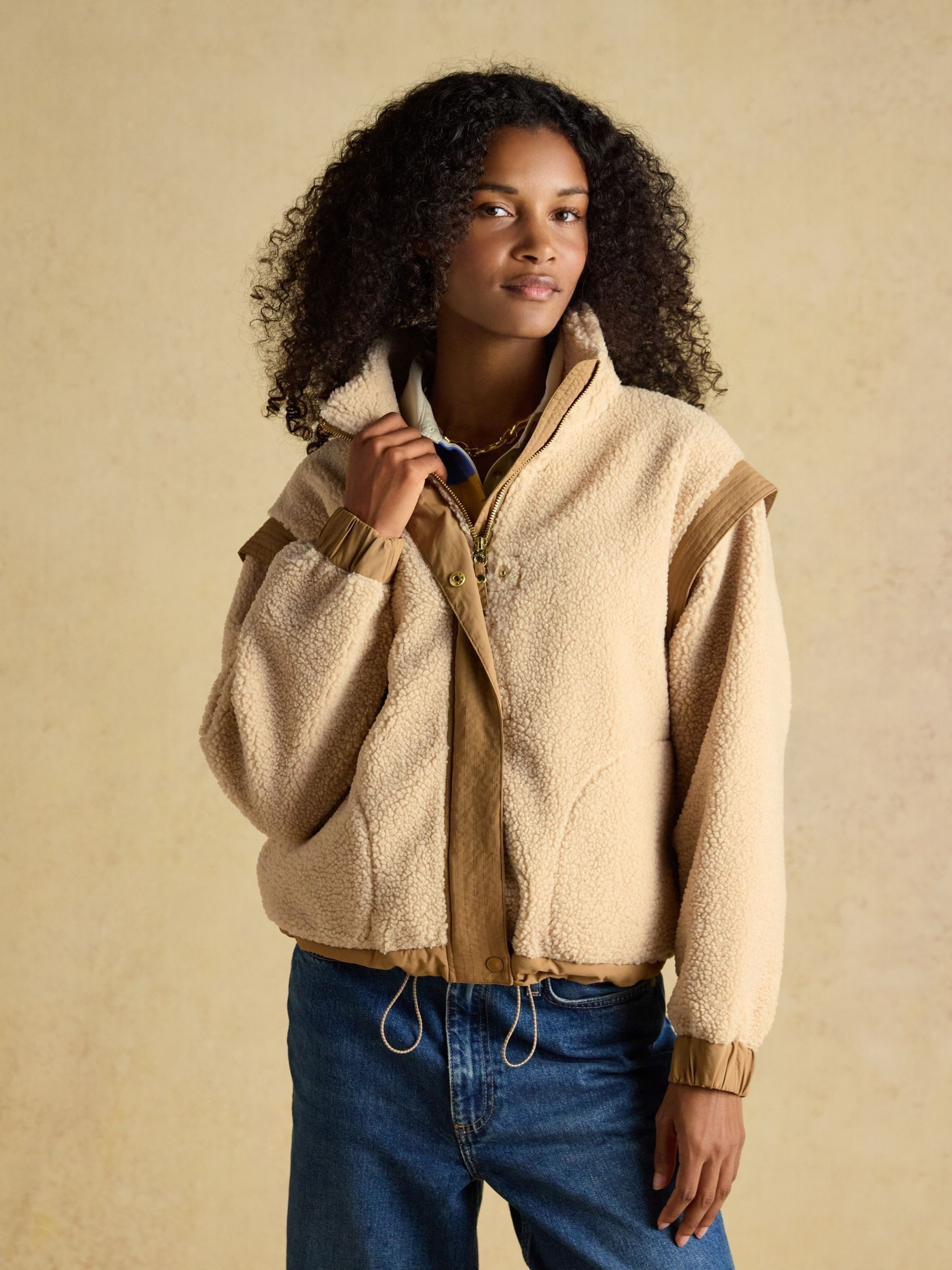 Cream 2 in 1 Borg Full Zip Fleece Jacket | Joules | Joules