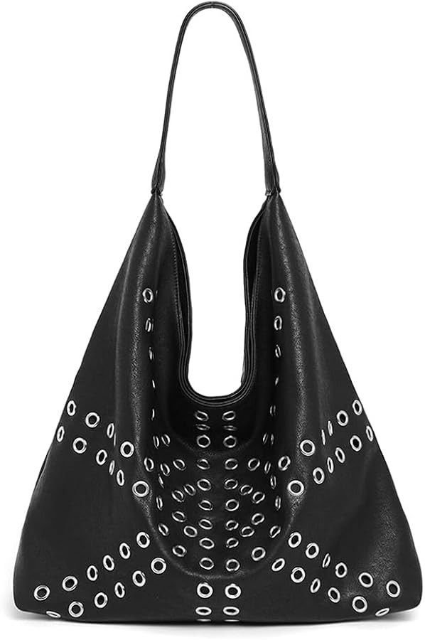 Studded Hobo Bags for Women Soft Vegan Leather Studded Shoulder Handbag Slouchy Tote Purses | Amazon (US)