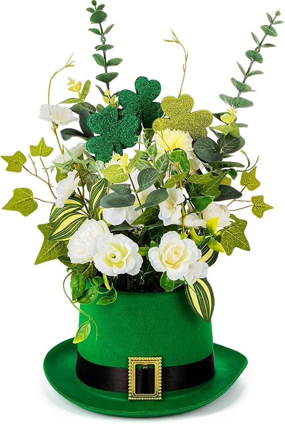 Hotop St. Patrick's Day Hat Flower Pot Set Irish Leprechaun Green High Top Hat Buckle Flower Arra... | Amazon (US)