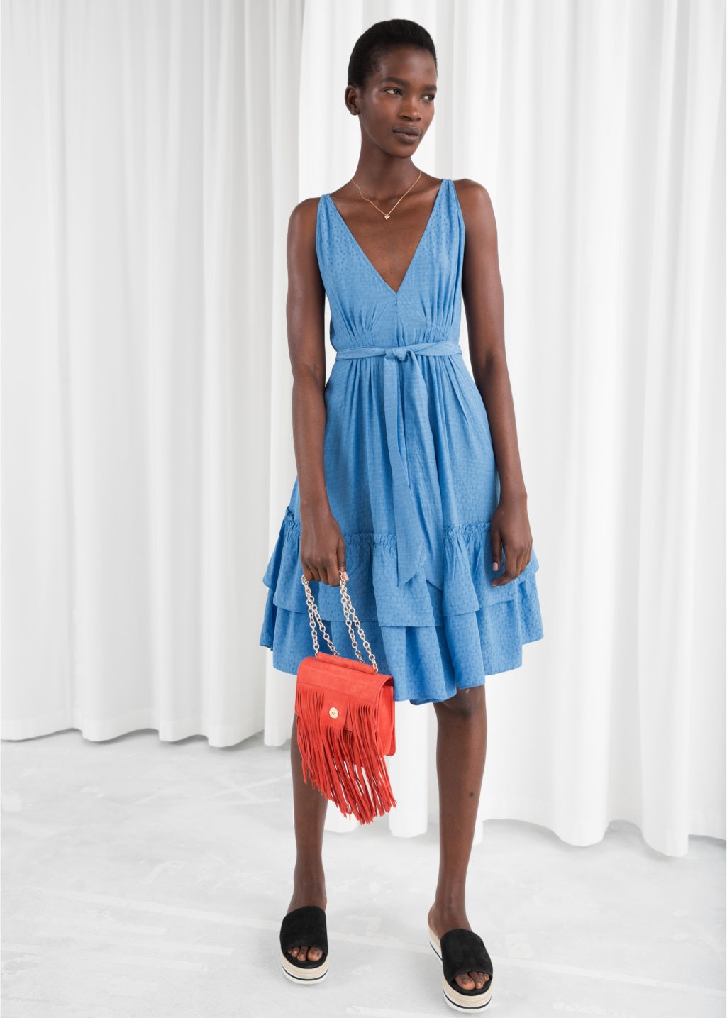 Ruffled Empire Waist Dress - Turquoise - Midi dresses - & Other Stories US | & Other Stories (EU + UK)