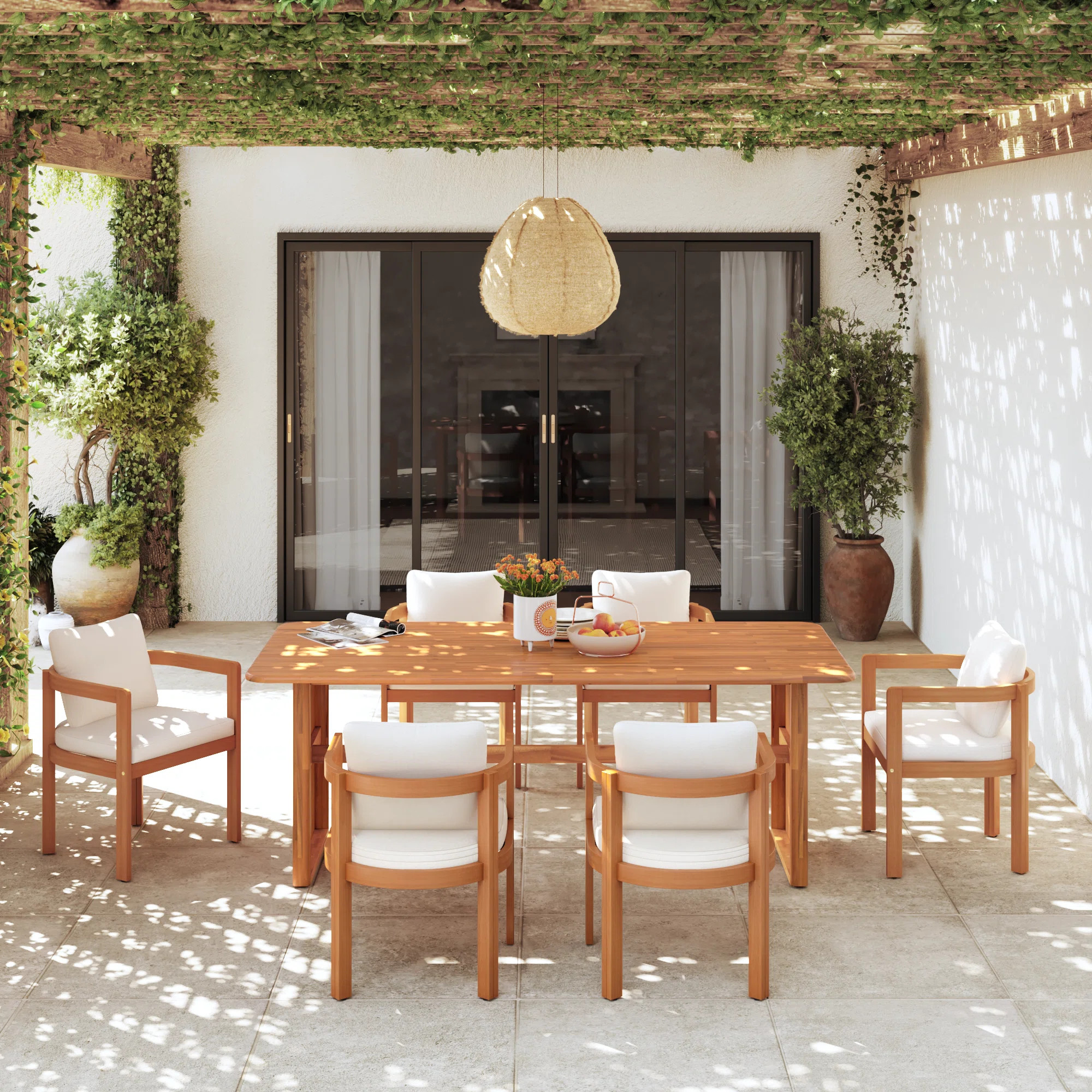 6 - Person Acacia Wood Patio Dining Set With Rectangular Table | Wayfair North America