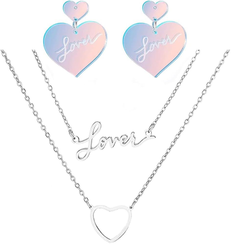 PNYFIL 4Pcs Heart Earrings TS Earrings lover necklace Lover Eras Tour Earrings Concert Outfits Fo... | Amazon (US)