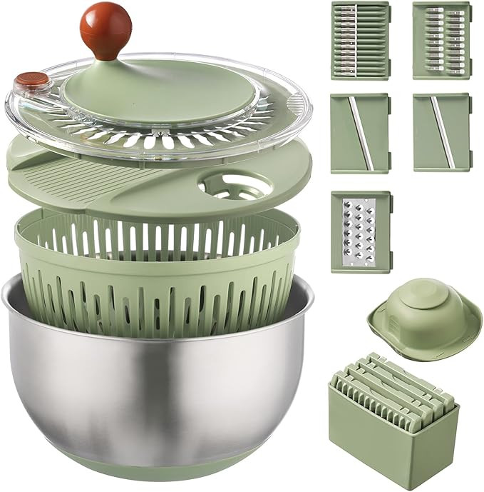 Stainless Steel Salad Spinner with Blades Slicer, Medium-sized Lettuce Veggie Fruit Spinner and S... | Amazon (US)